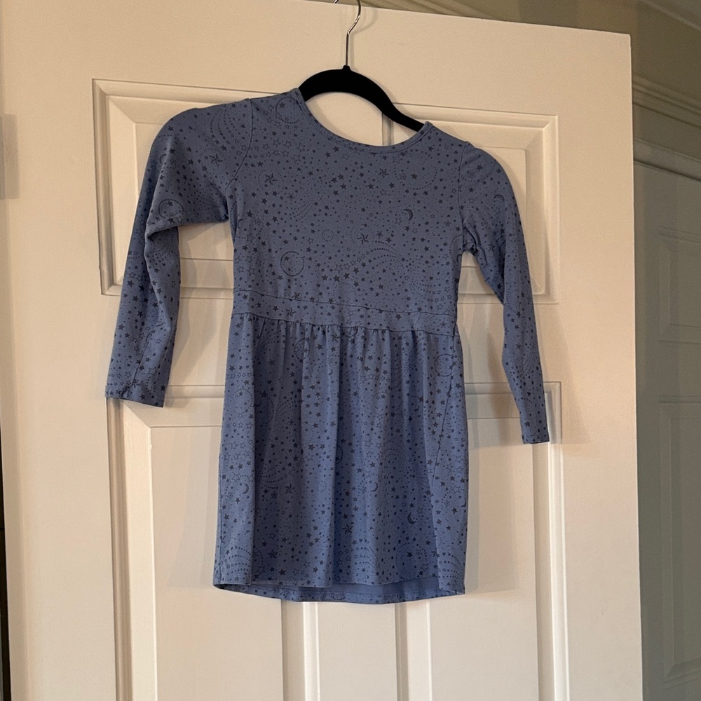 Girls' Long Sleeve Blue Star & Moon Casual Dress